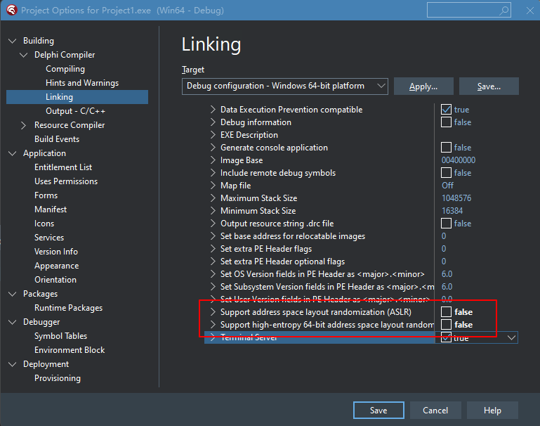 Project options
